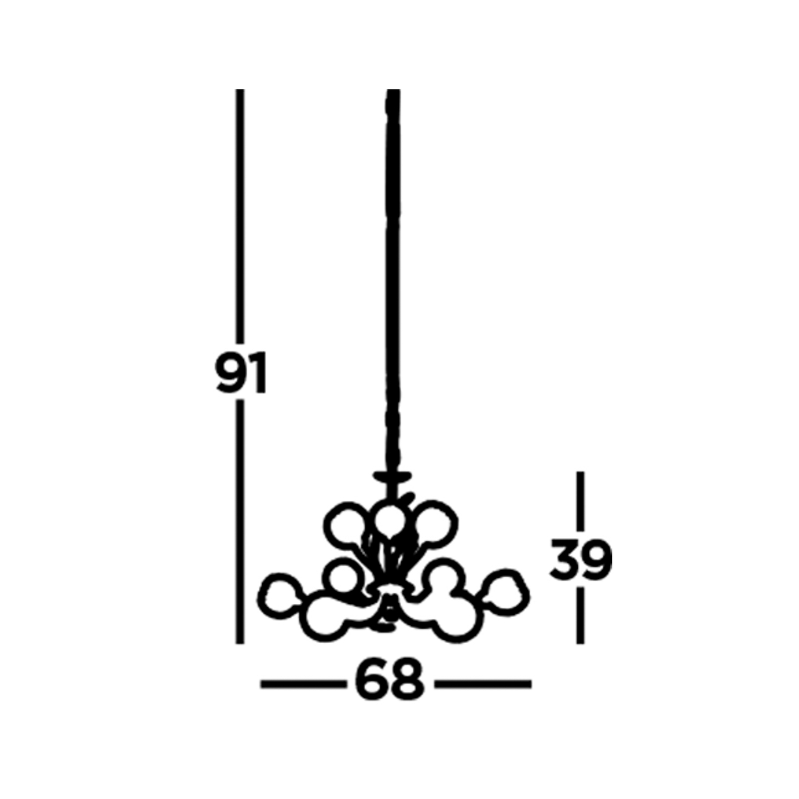 Lustre Bellis II, laiton vieilli, verre, 9 lampes à G9