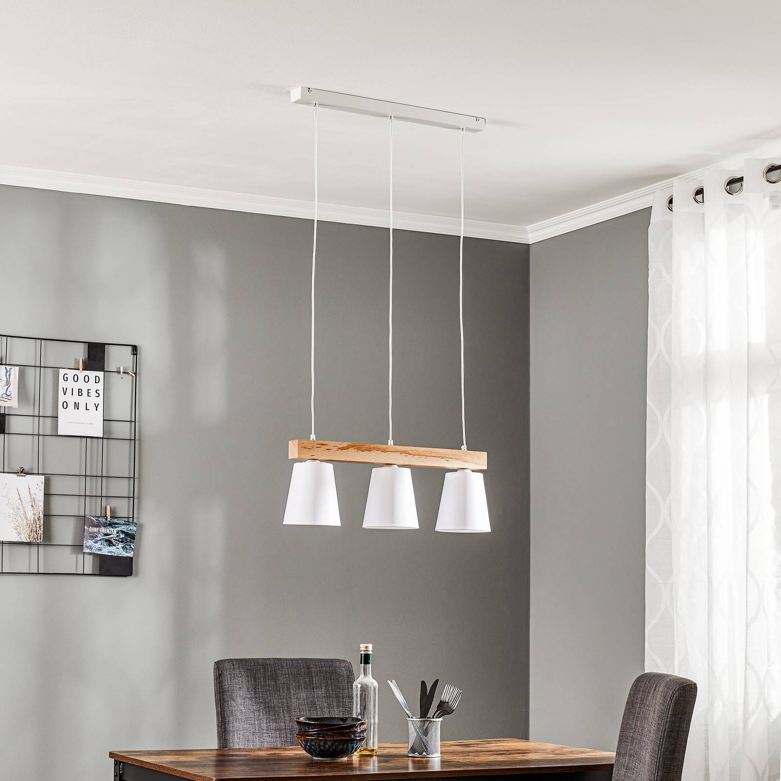Lampa wisząca Aldonn z tekstylnym kloszem, 3-punktowa