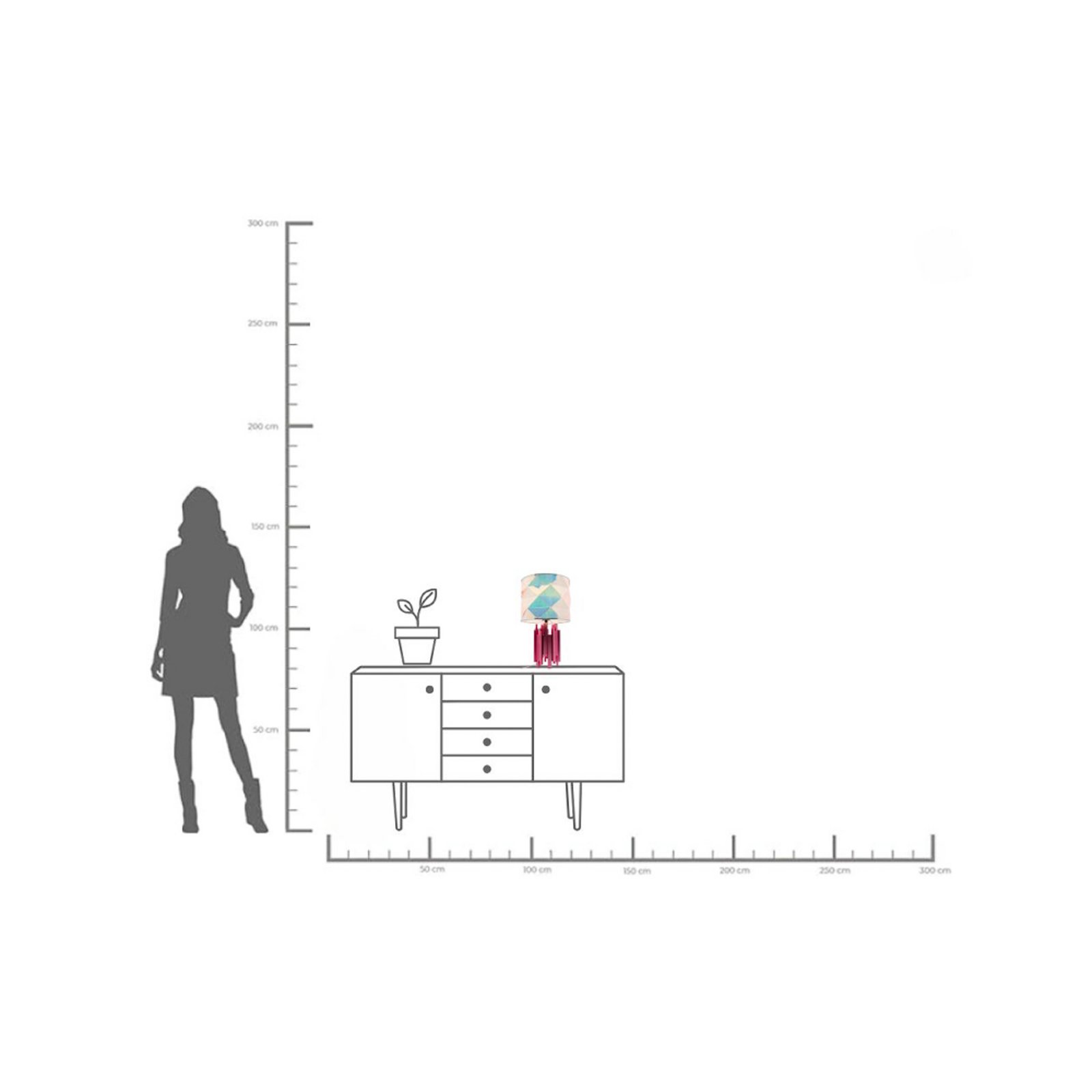 Kare namizna svetilka Coachella Colore, roza/modra/bela, 45, E27