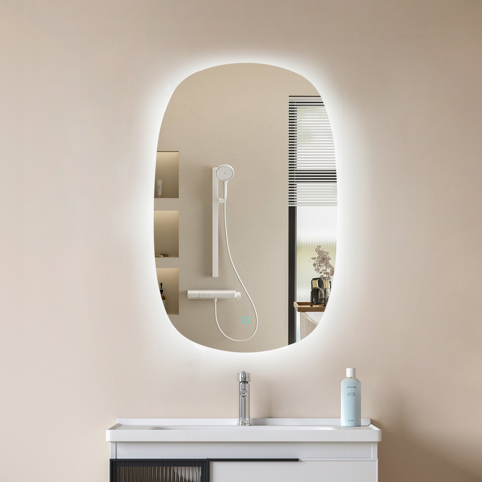 Lucande LED mirror Celestiel, oval, heatable, CCT, 80 cm