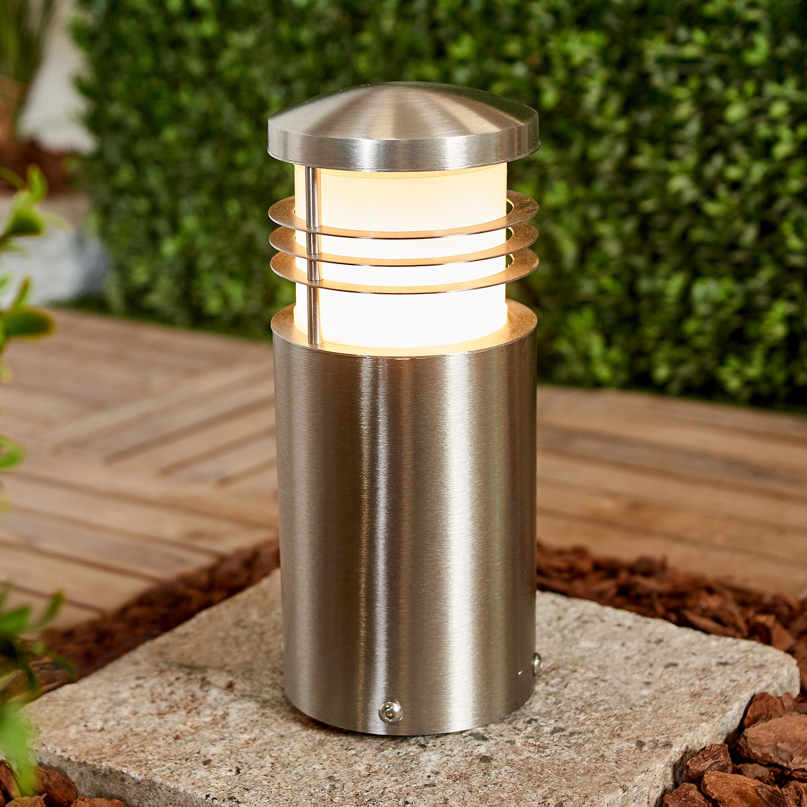 Arcchio Stainless steel pillar lamp Adenika, seawater res., stainless steel, E27, 20 W, energy efficiency: A++, H: 25 cm