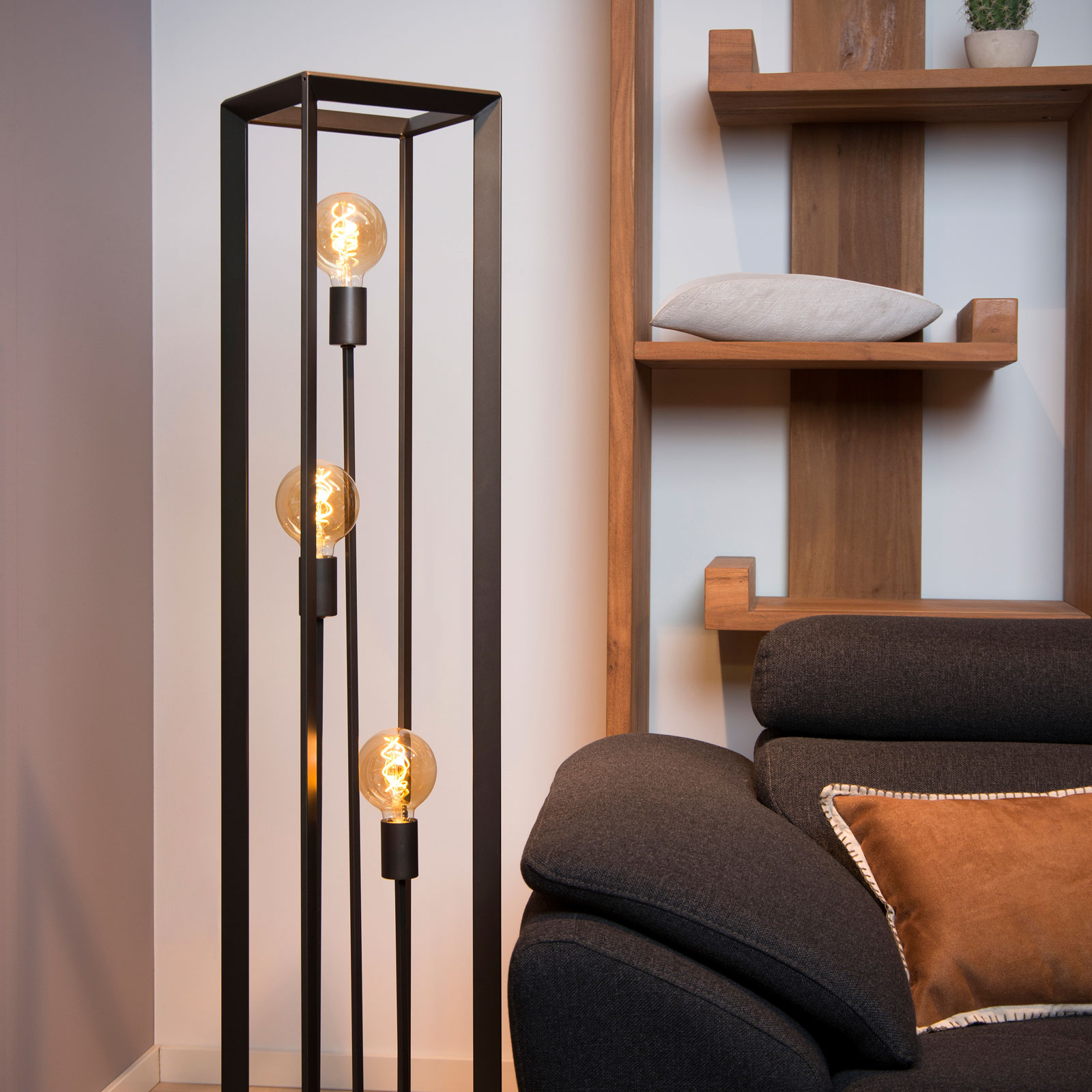 Lucide Thor floor lamp, metallic grey metal, for Living / Dining Room, metal, E27, 60 W, energy efficiency: A++, W: 25 cm, H: 140 cm