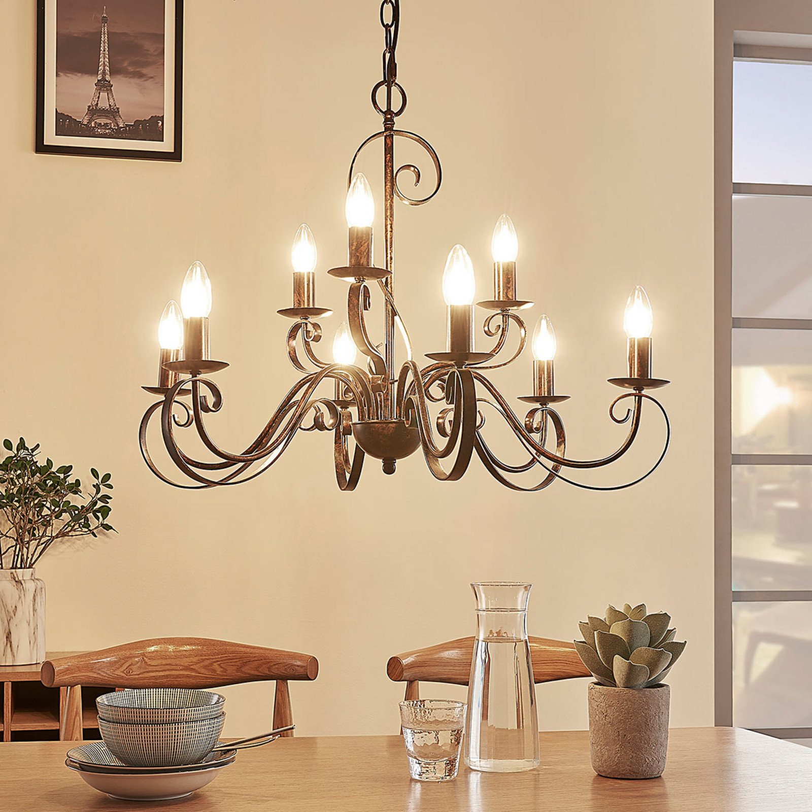 Candelabru Lindby Caleb 9 becuri culoare rugină metal E14 - Hol - Casă de țară / Rustic - rust maro