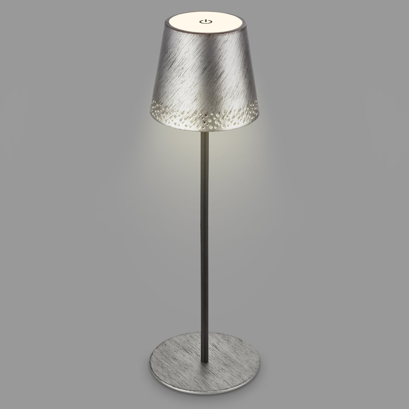 LED stolní lampa Kiki s baterií 3000K stříbrná