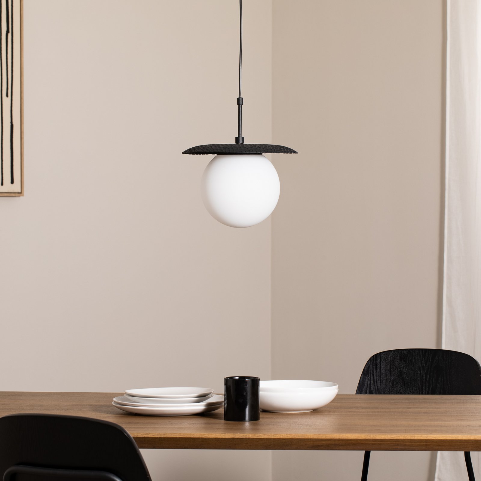 Anemon pendant light, black, glass, Ø 30 cm, E27