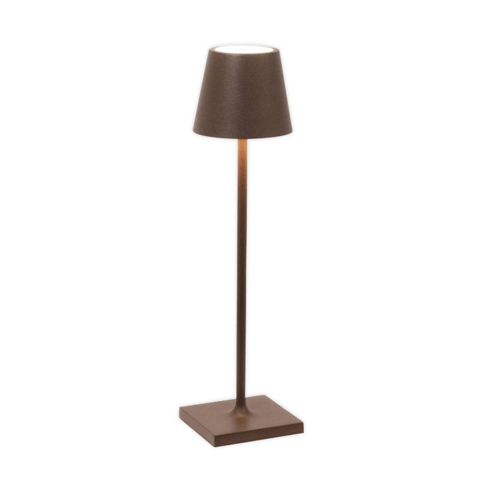 Zafferano LED-Akku-Tischlampe Poldina micro, rostbraun, IP65