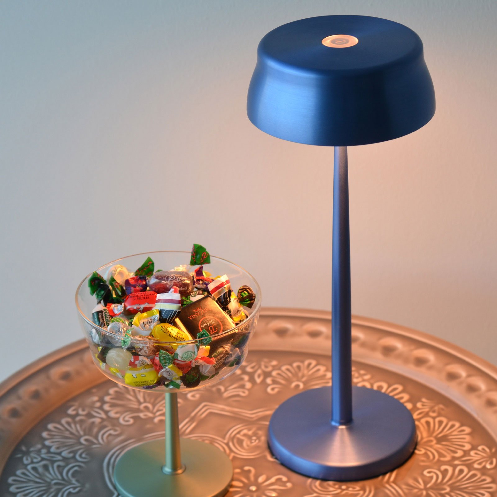 Zafferano Sister Light lampa stołowa LED na akumulator, niebieska