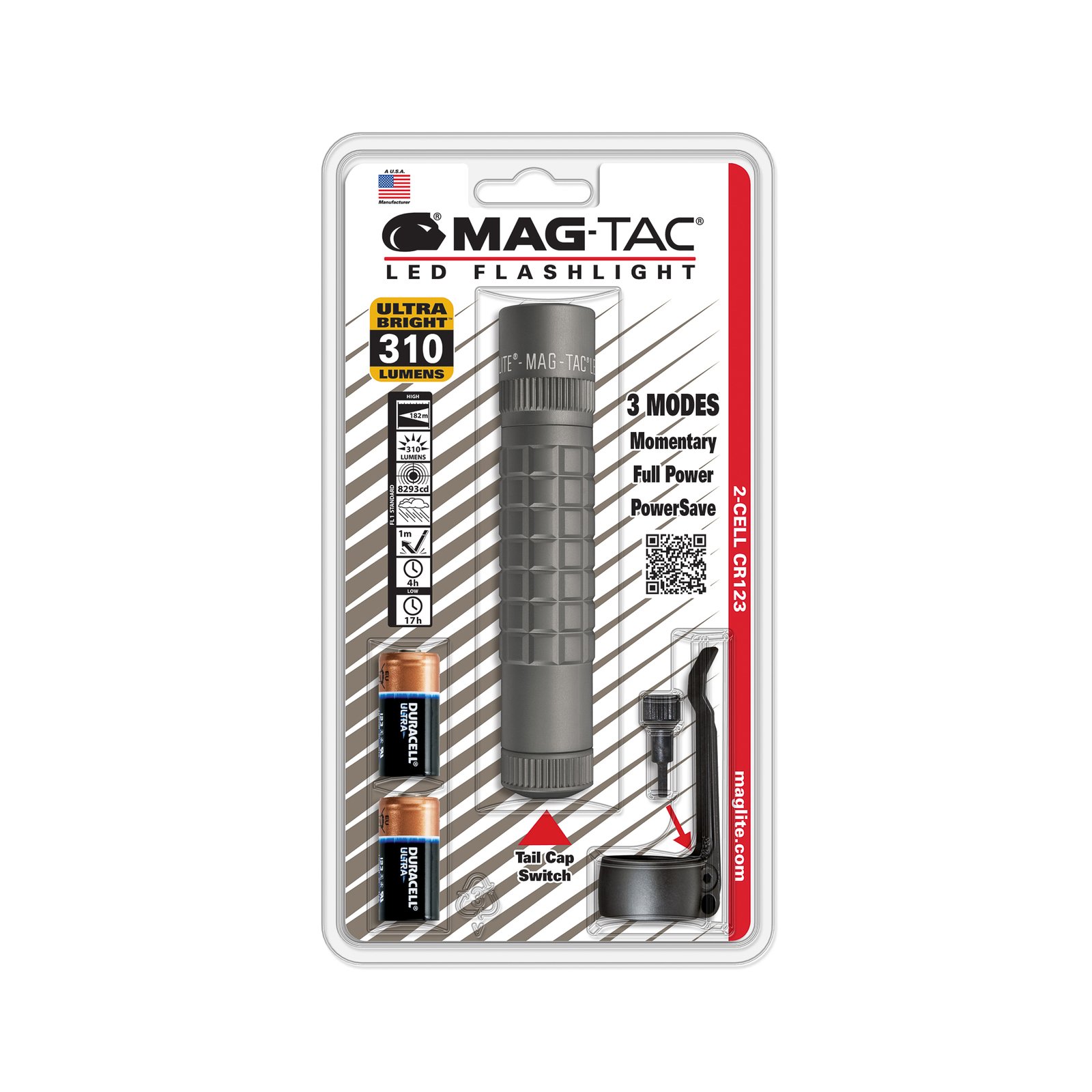 Maglite LED фенерче Mag-Tac, 2-клетъчно CR123, сиво