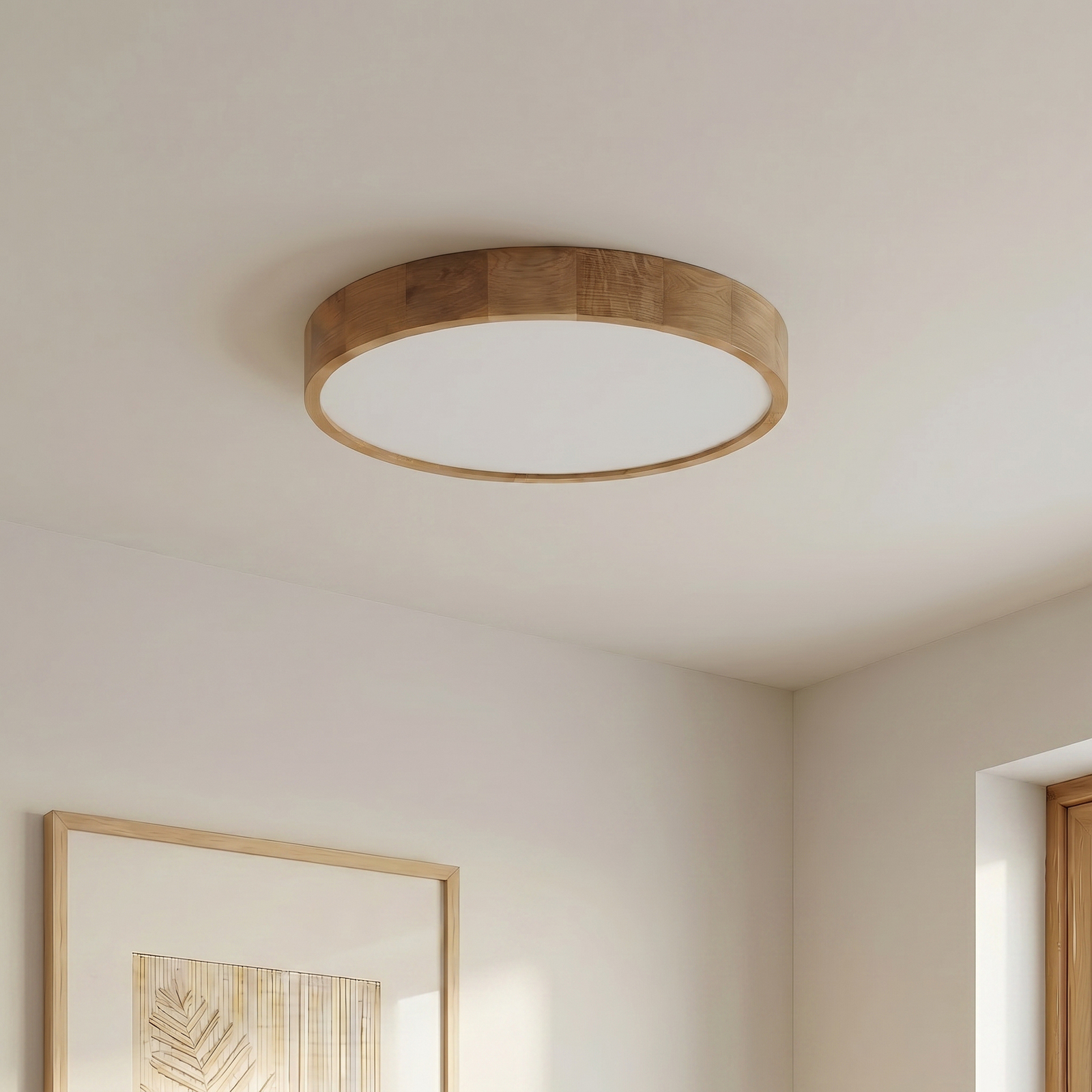 Cleo ceiling light, Ø 57.5 cm, 5-bulb, oak wood, E27