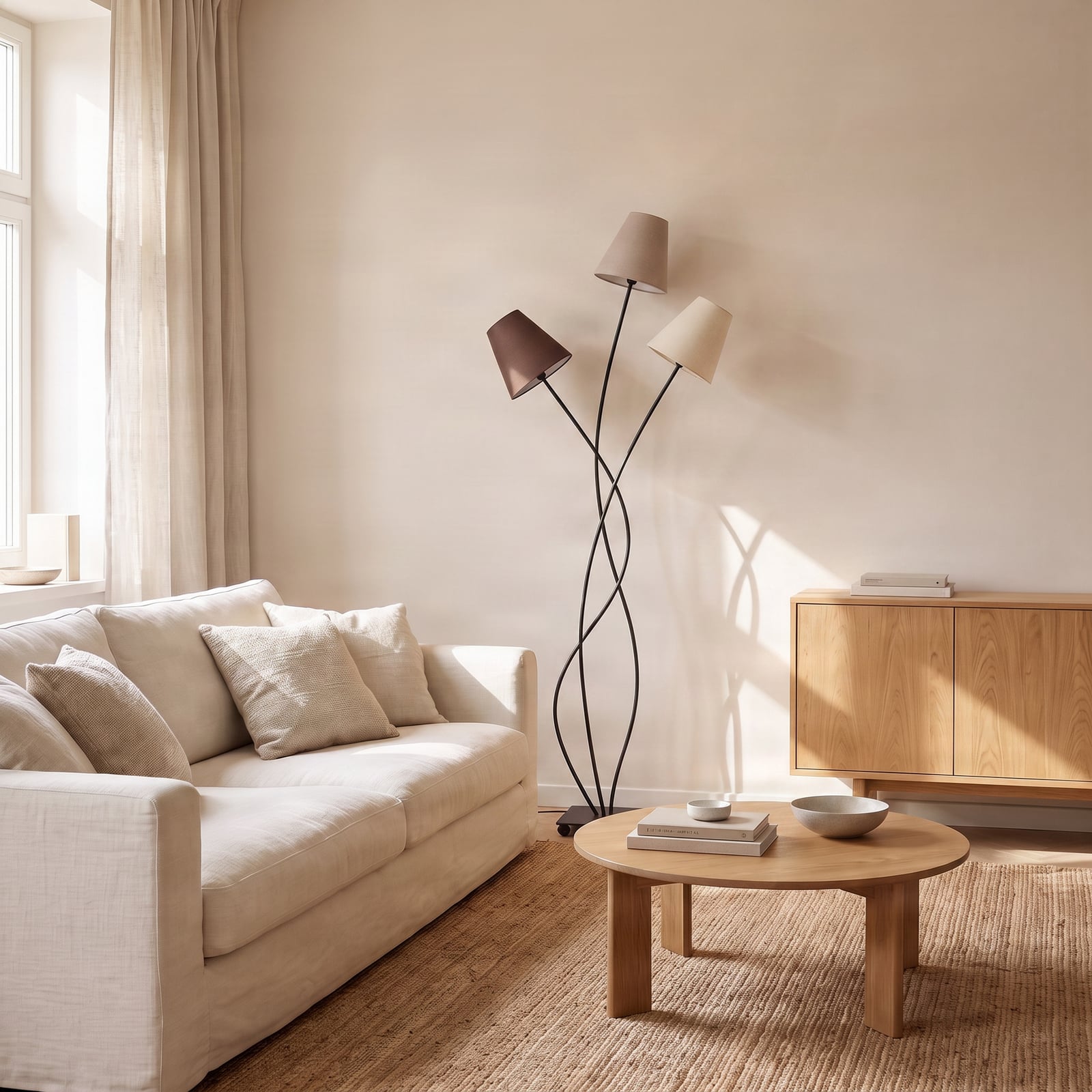 Lindby Melis állólámpa, 130 cm, három izzós, textil