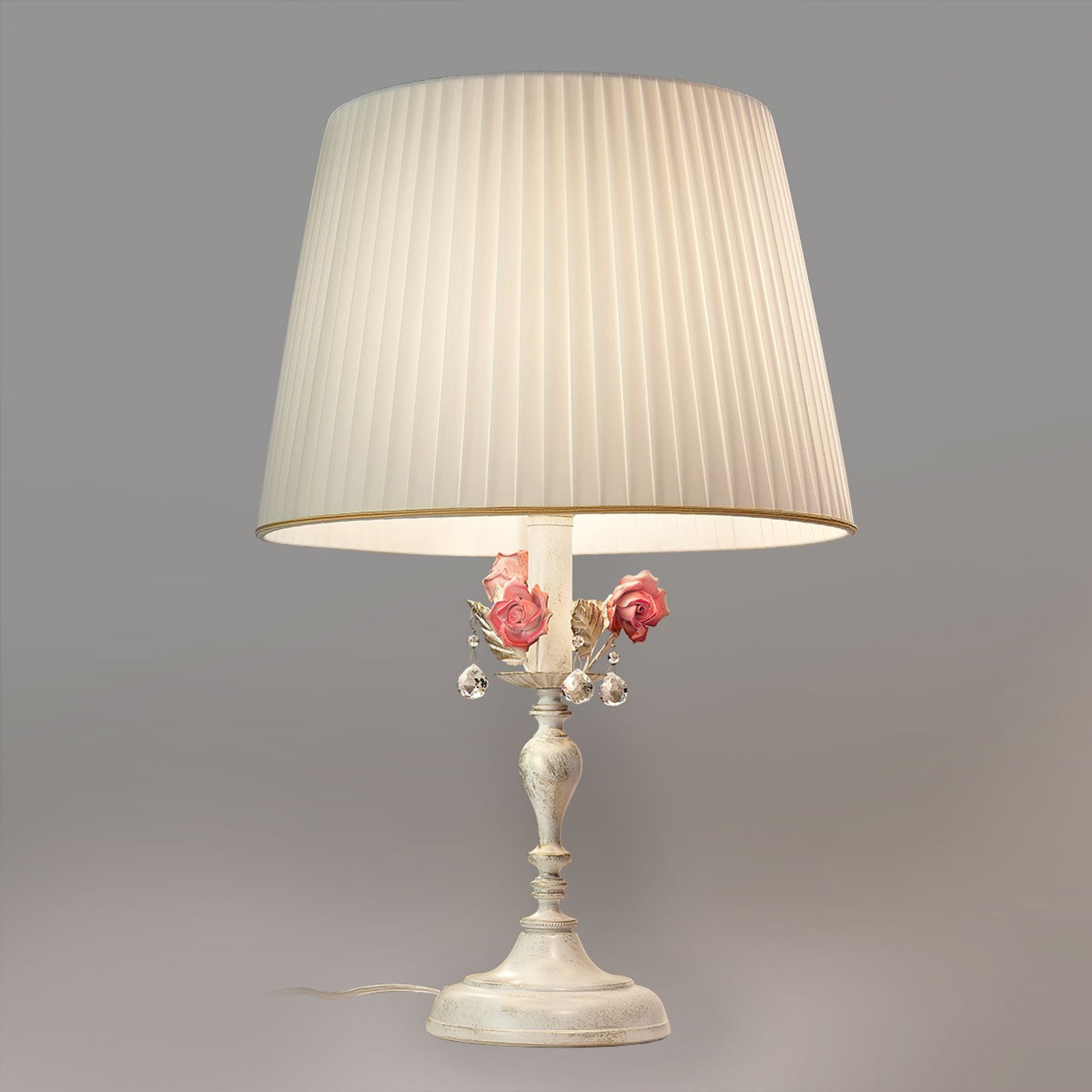Masiero Fiore Florentine table lamp, for Living / Dining Room, metal, crystal, ceramics, fabric, E27, 60 W, energy efficiency: A++, H: 60 cm