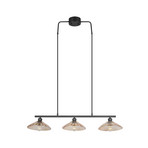 Висяща лампа Eluna, кехлибар/черно, 100 см, стъкло/метал, 3-крилна.