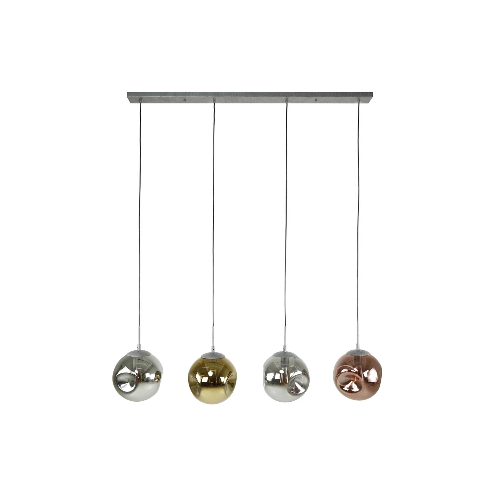 Suspension Stellar, à 4 lampes, longue, argent vieilli, verre multicolore