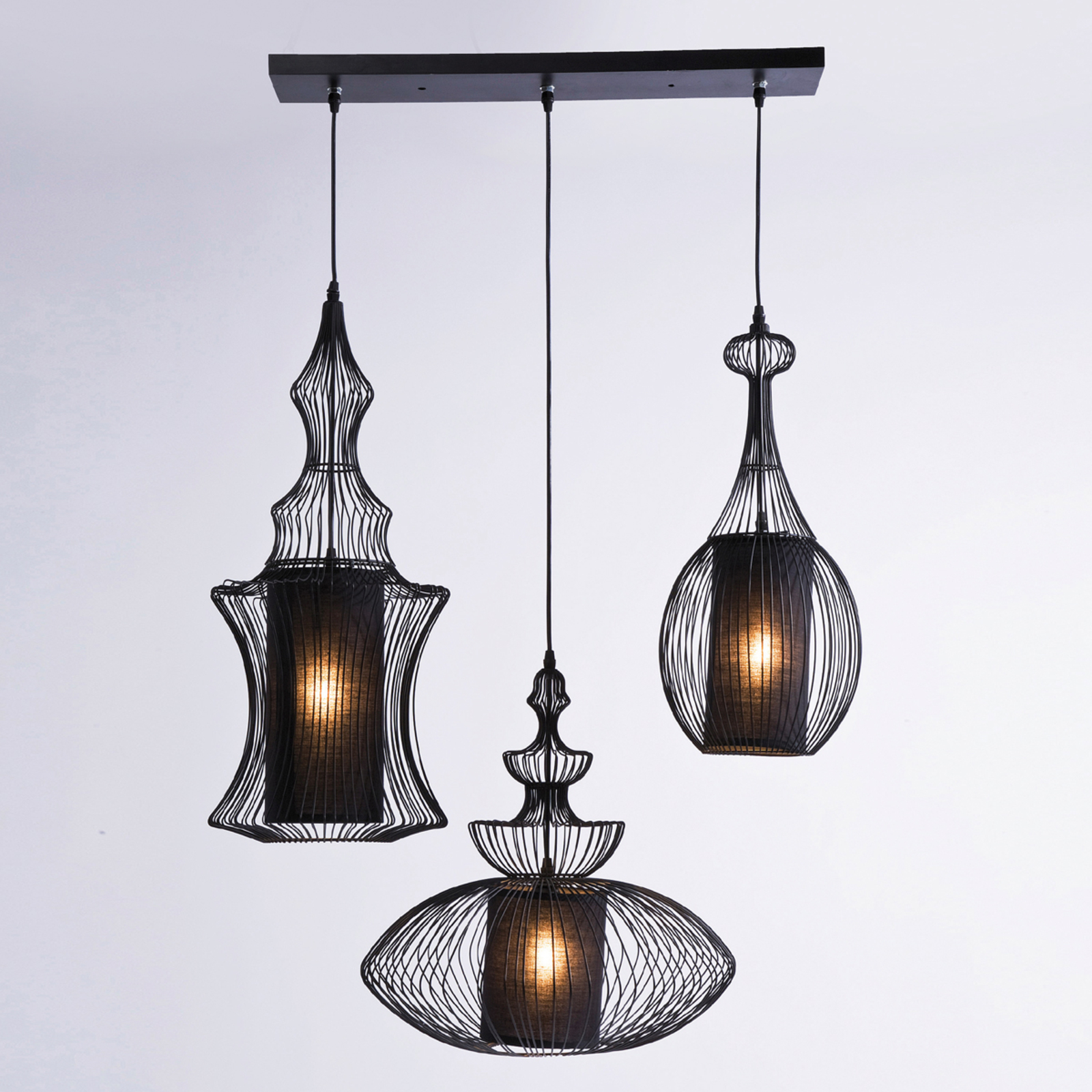 Kare KARE Swing Iron Tre - opulent hanging light, for Living / Dining Room, iron, PVC, E27, 40 W, energy efficiency: A++, L: 70 cm, W: 38 cm