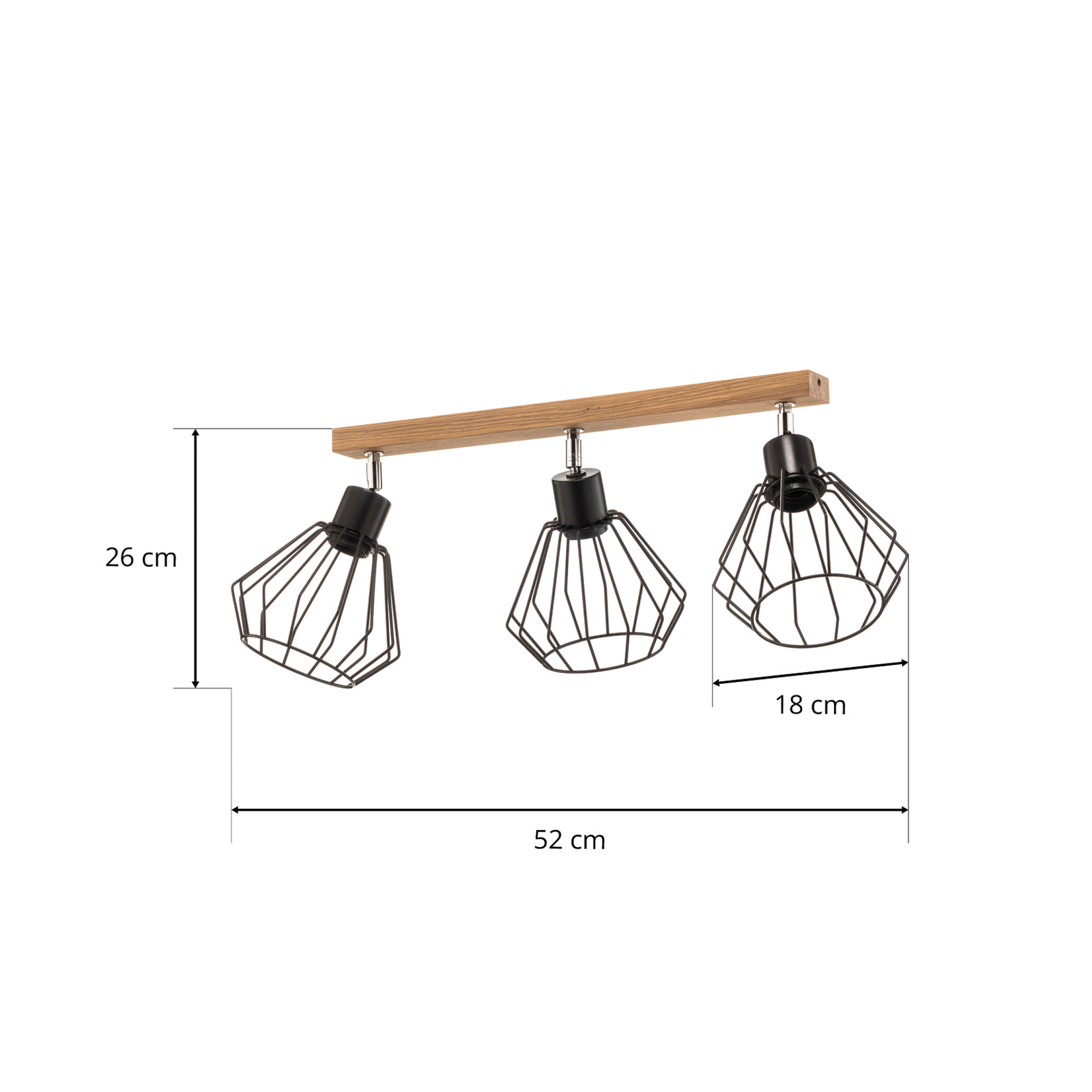 Envostar Vento ceiling lamp black/oak 3-bulb