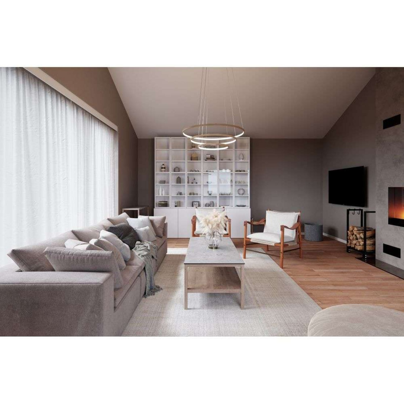 Candeeiro suspenso LED Trione da By Rydens, natural, Ø 80 cm, madeira Candeeiro suspenso LED Trione da By Rydens, natural, Ø 80 cm, madeira