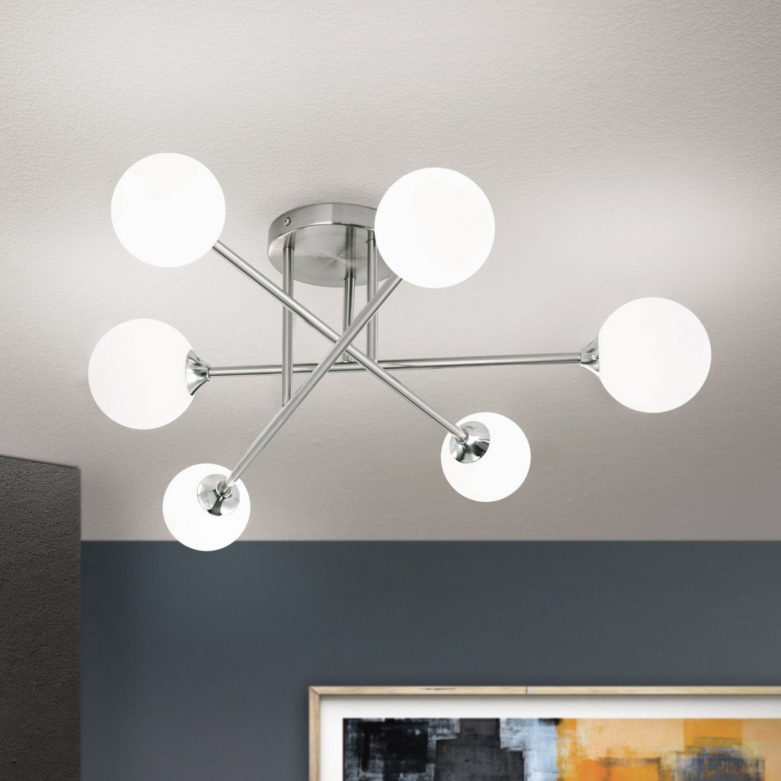 ORION Plafonieră Snowwhite cu bare 6 becuri nichel - Camera de zi / sufragerie - modern - nichel mat alb - Metal