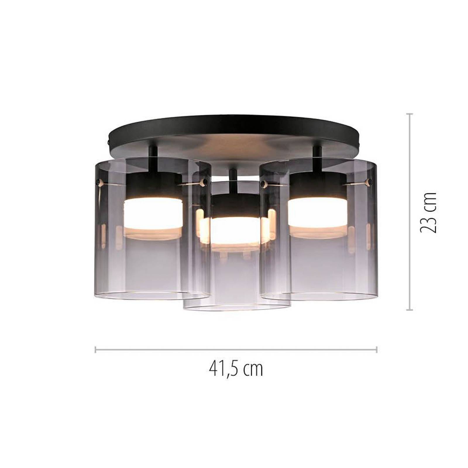 JUST LIGHT. lampa sufitowa LED Elio, szkło dymione, 3-punktowa, czarna