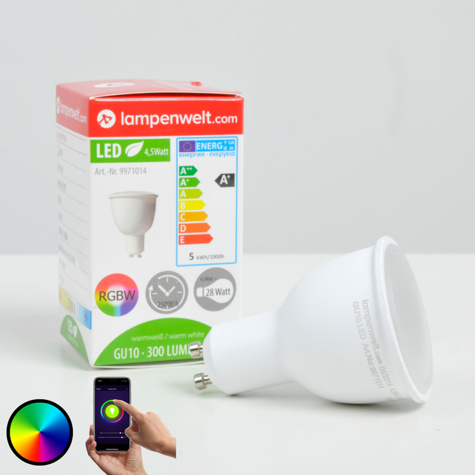 Lindby Smart LED reflector 110°GU10 4.5 W RGB, Lampenwelt.com, plastic, GU10, 4.5 W, energy efficiency: A+, L: 7 cm