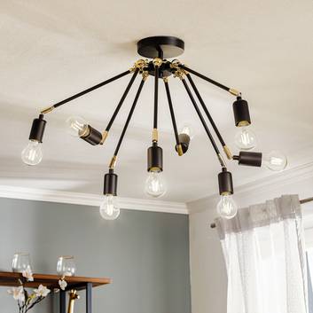 Stik ceiling lamp in black, eight-bulb