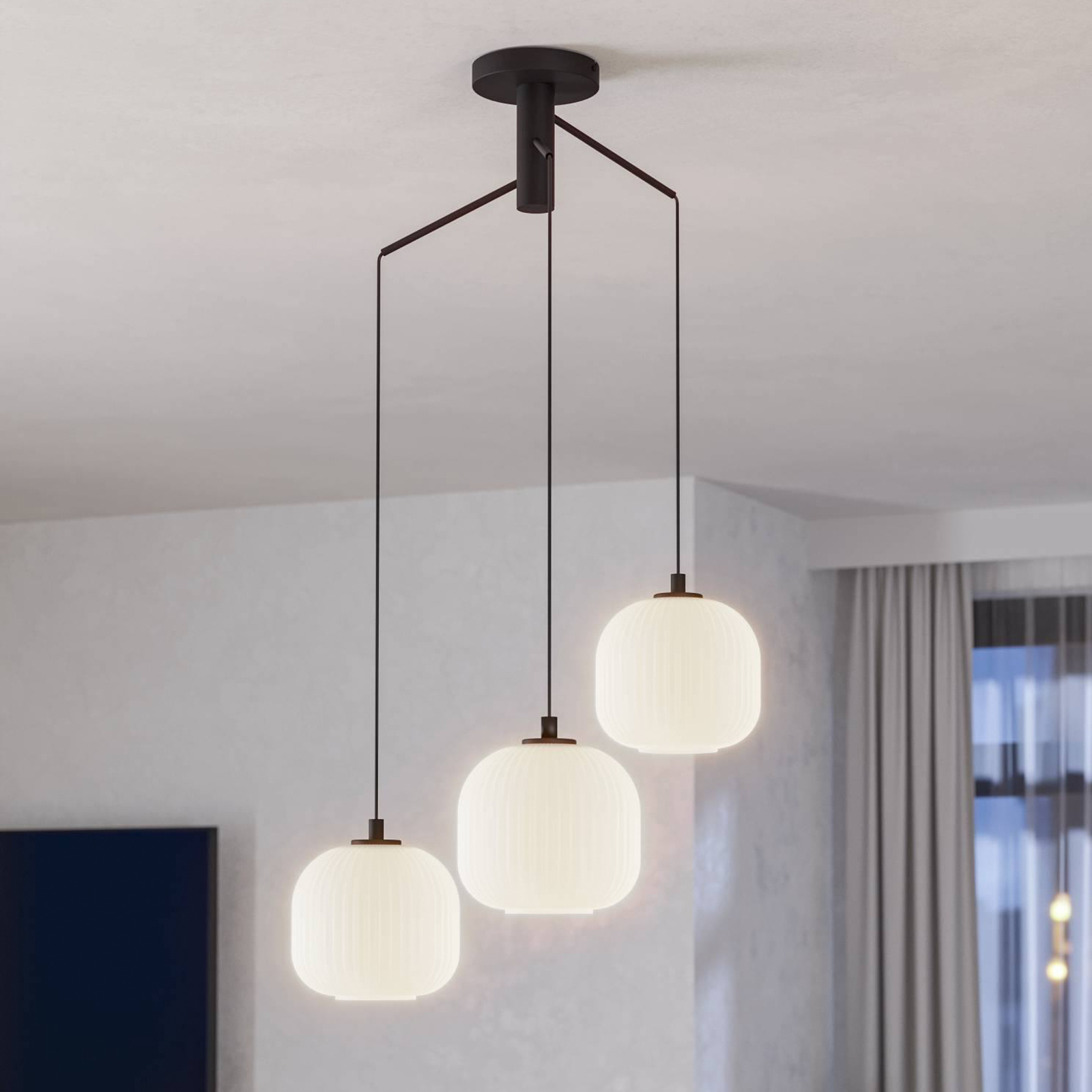 Mantunalle hanglamp, Ø 62 cm, zwart/wit, 3-lamps.