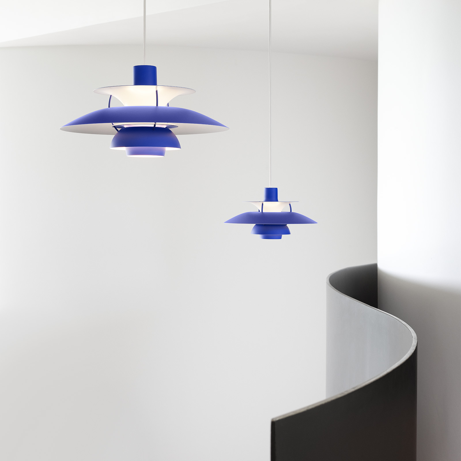Louis Poulsen PH 5 Mini pendant monochrome blue, for Living / Dining Room, aluminium, E14, 20 W, energy efficiency: A++, H: 16.3 cm