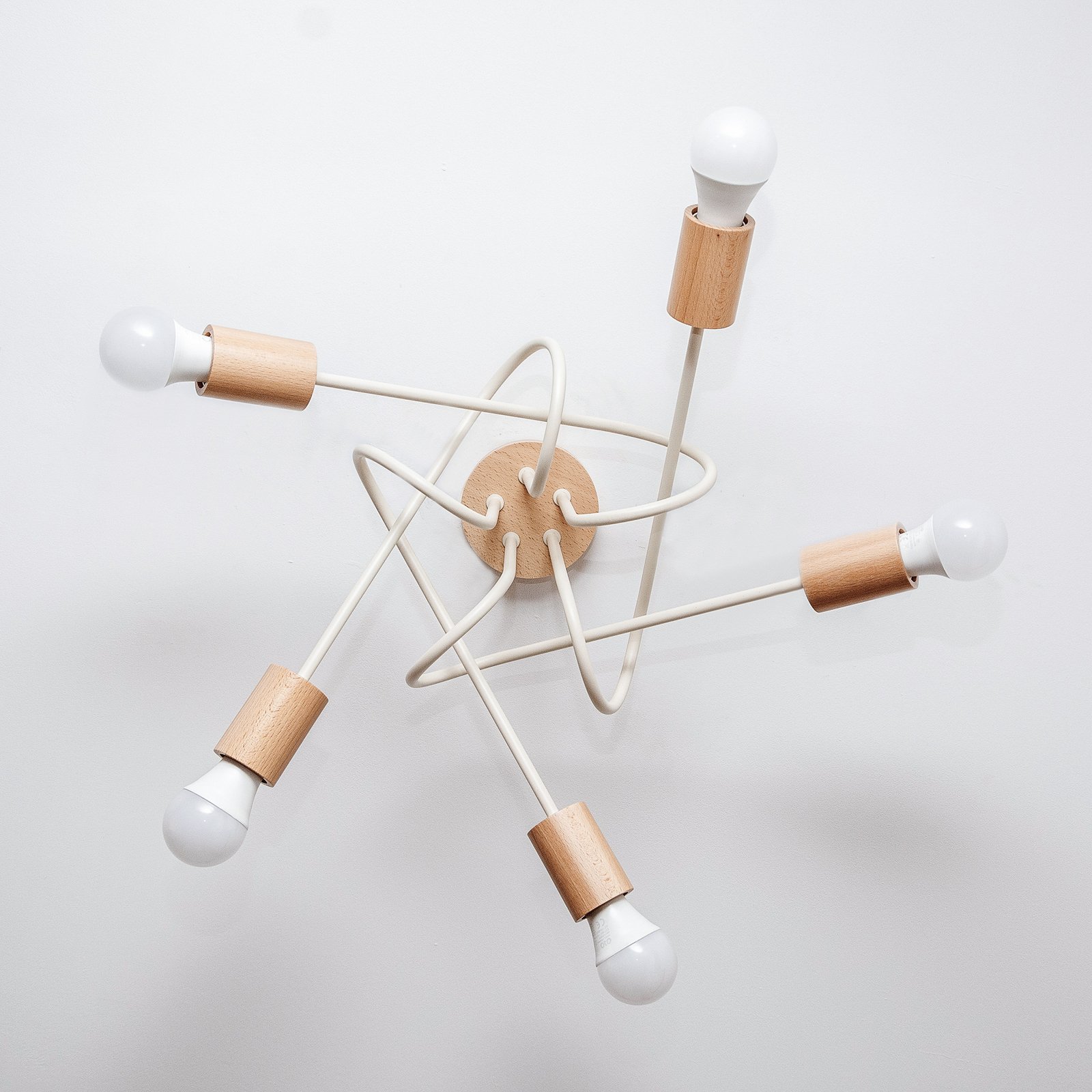 Plafonnier Oxford, beige sable, bois, métal, à 5 lampes, Ø 47 cm