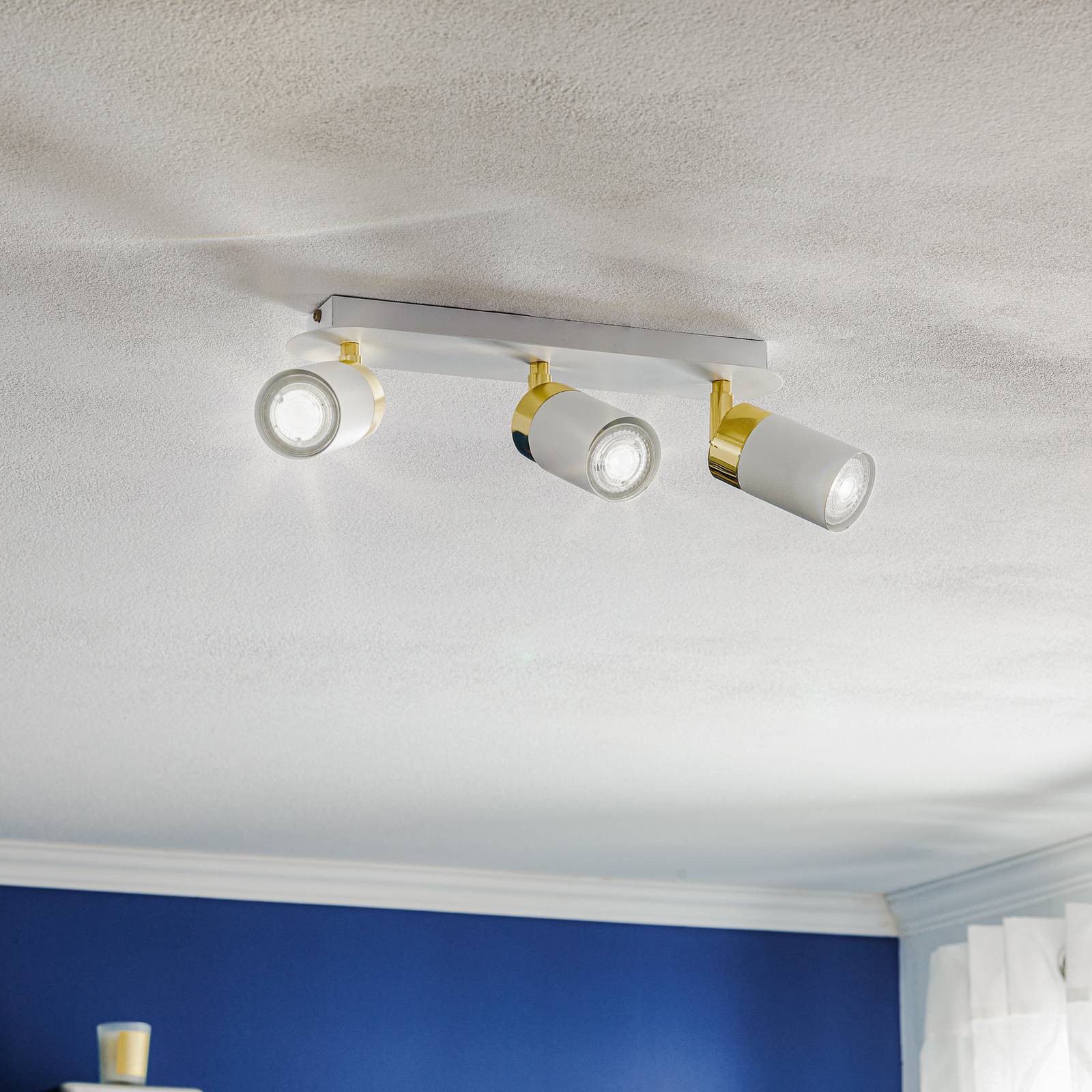 eko-light spot pour plafond joker, blanc/doré, à 3 lampes