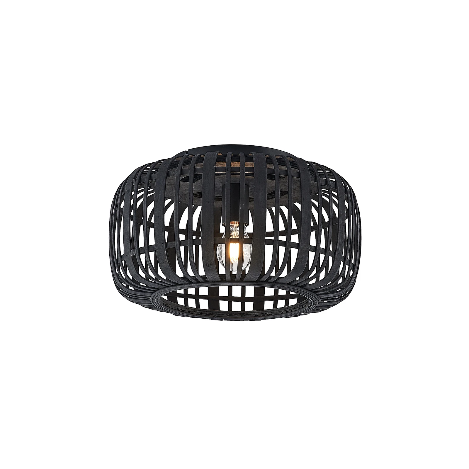 Lindby Deckenleuchte Canyana, schwarz, Rattan, Ø 40 cm