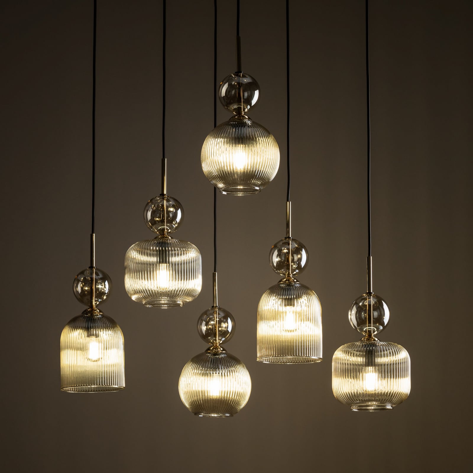 Hanglamp Sophia, 6-lamps, 65 cm, cognac/zwart, E14