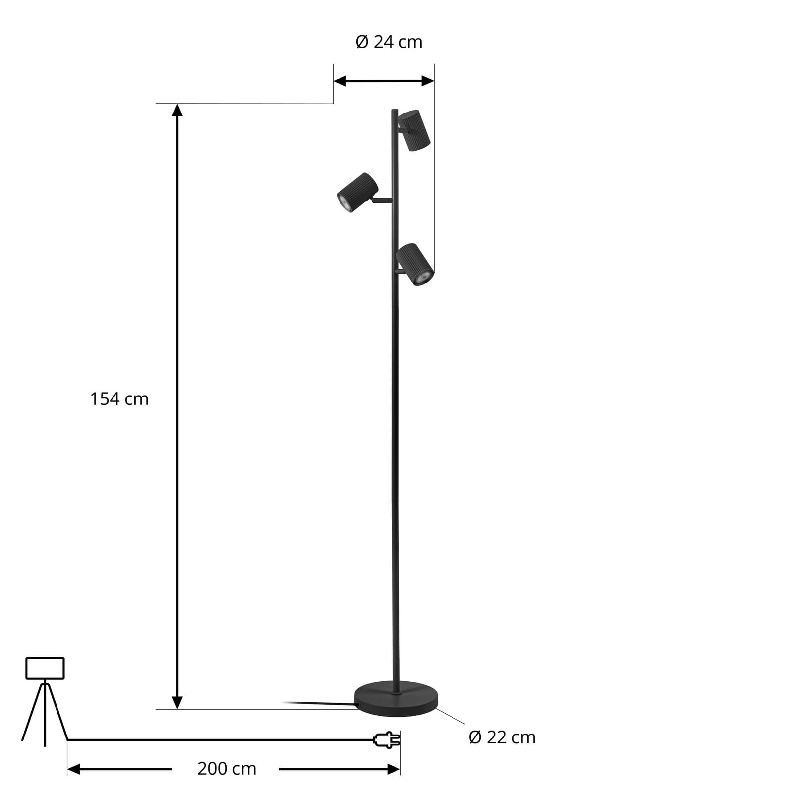 Lampe sur pied Kardis, à 3 lampes, gris foncé, hauteur 157 cm - Lindby