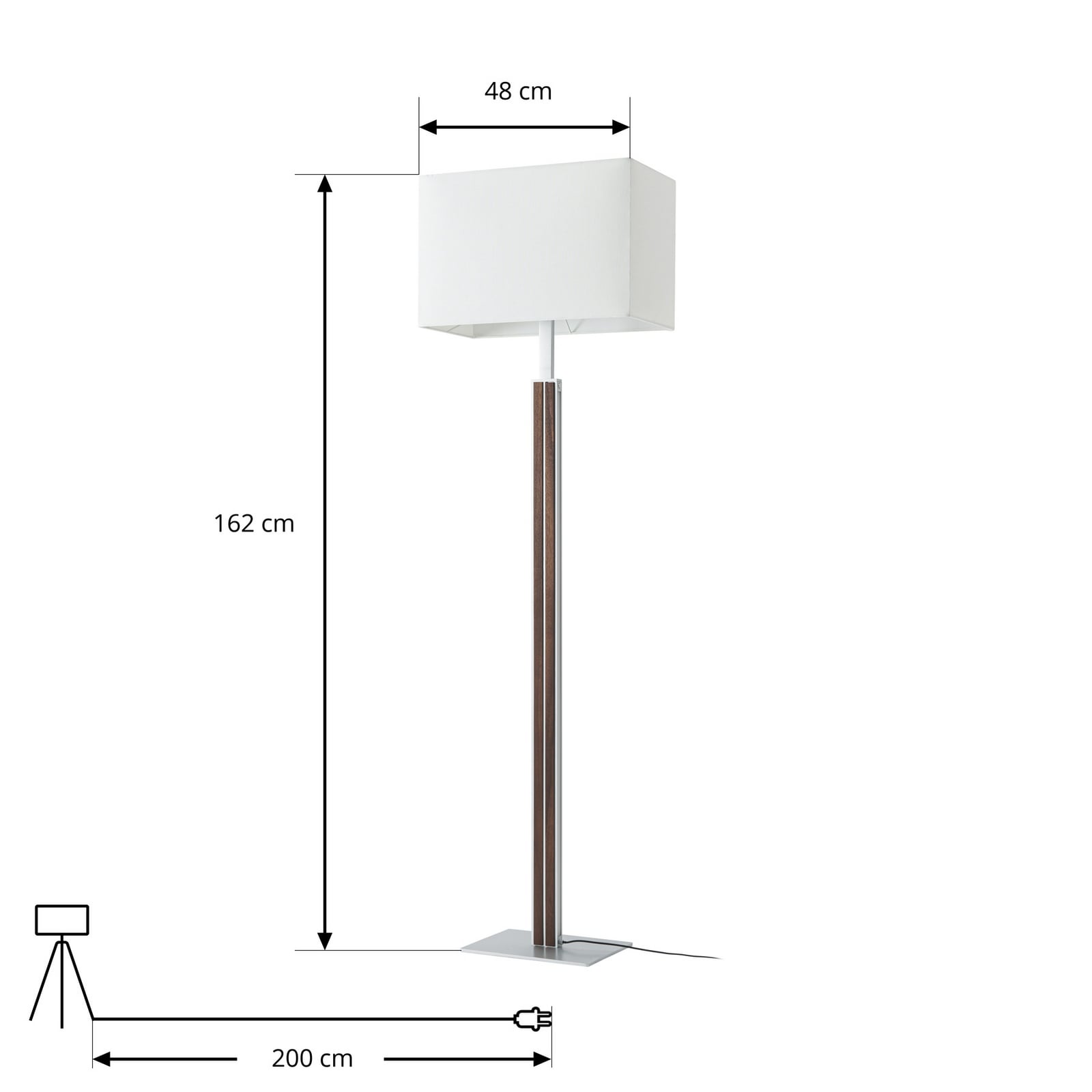 Lisene LED-golvlampa, valnöt/silver/natur, 162 cm – Quitani Lisene LED-golvlampa, valnöt/silver/natur, 162 cm – Quitani