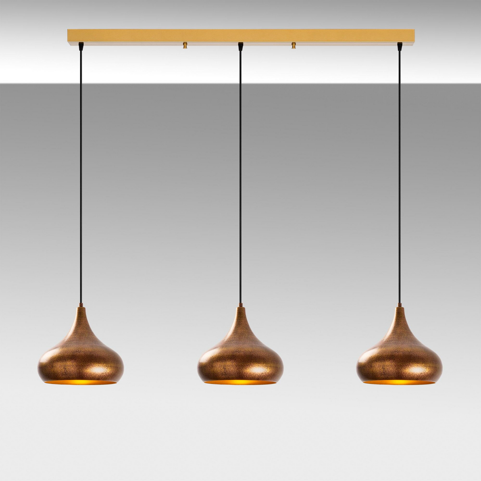 Muba pendant light, antique brass, length 120 cm, metal