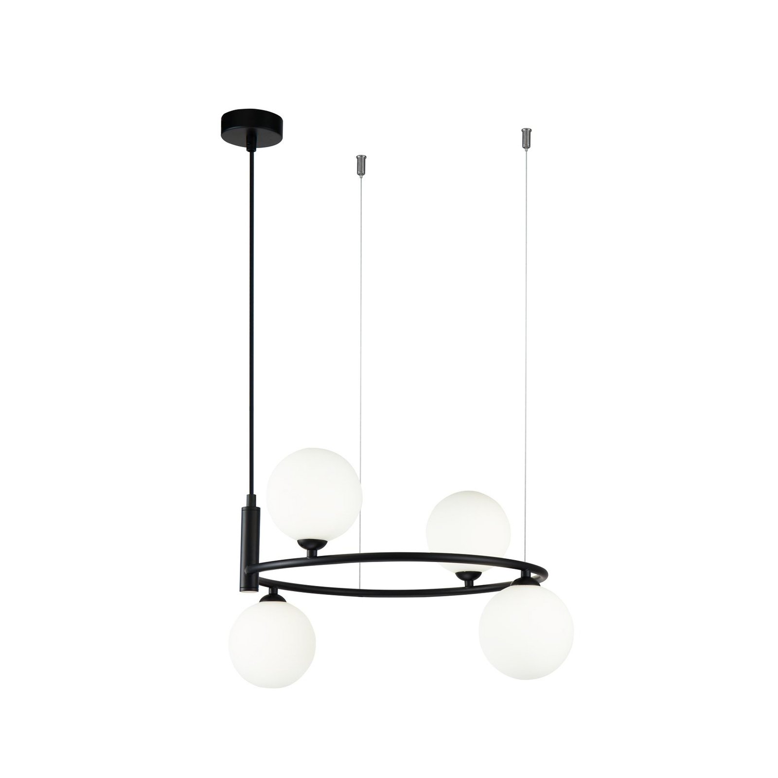 Maytoni hanging light Ring, black/white 4-bulb glass 44 x 39 cm