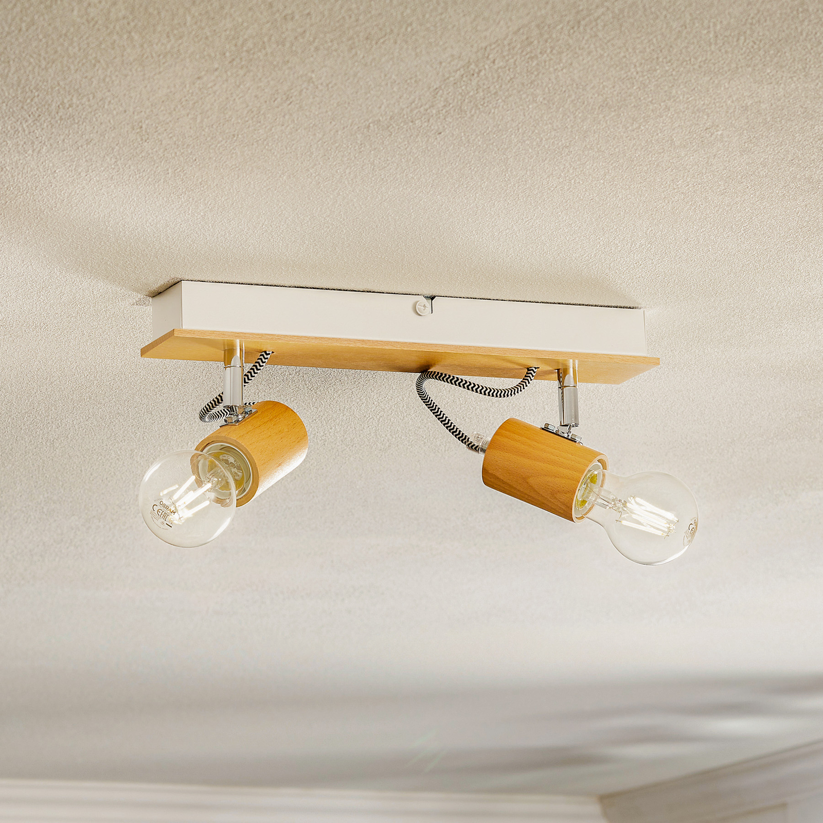 Lampa sufitowa Loki, 2-pkt., drewno jasne/białe