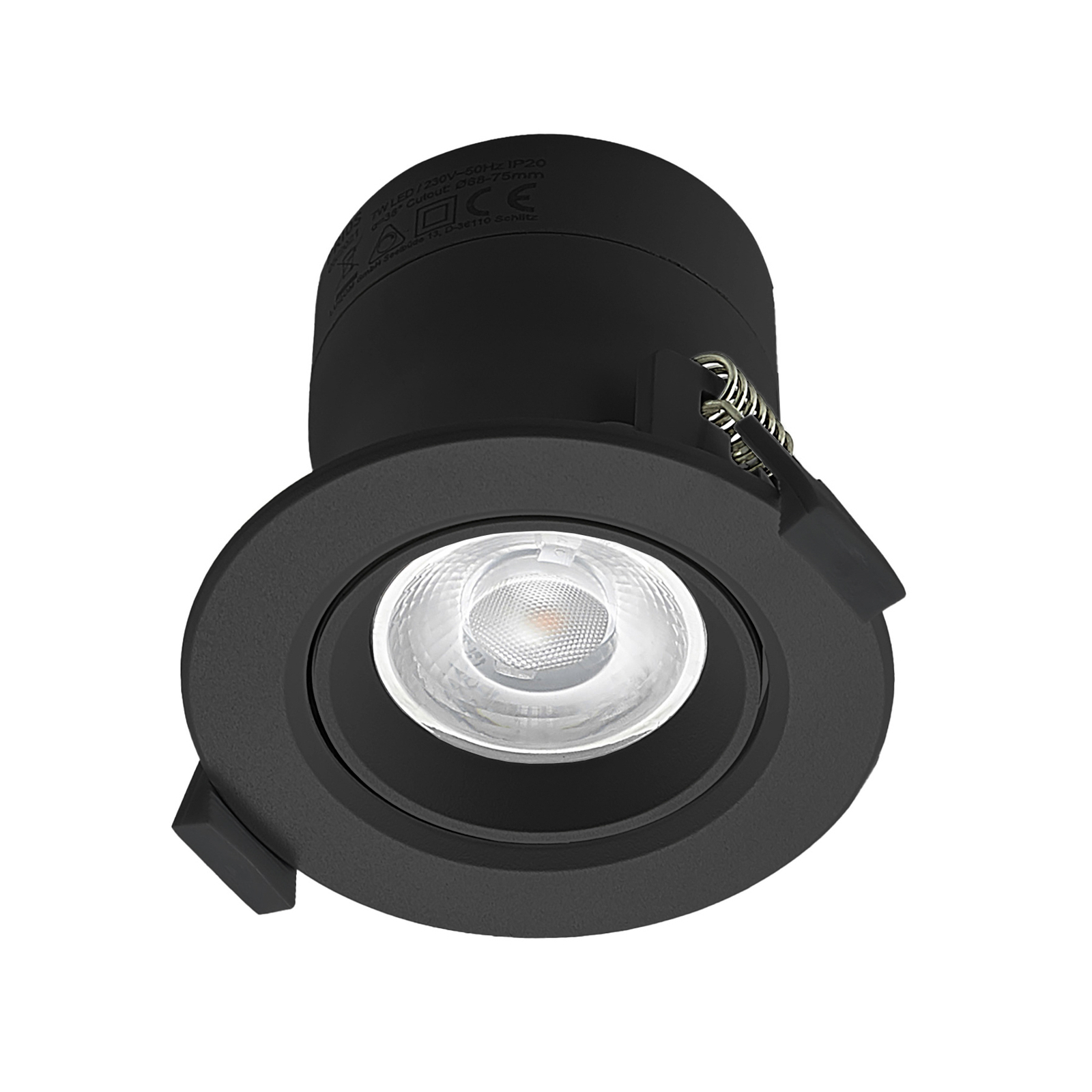 Prios LED innfellingslampe Shima, svart, 7 W, 3000K, dimbar