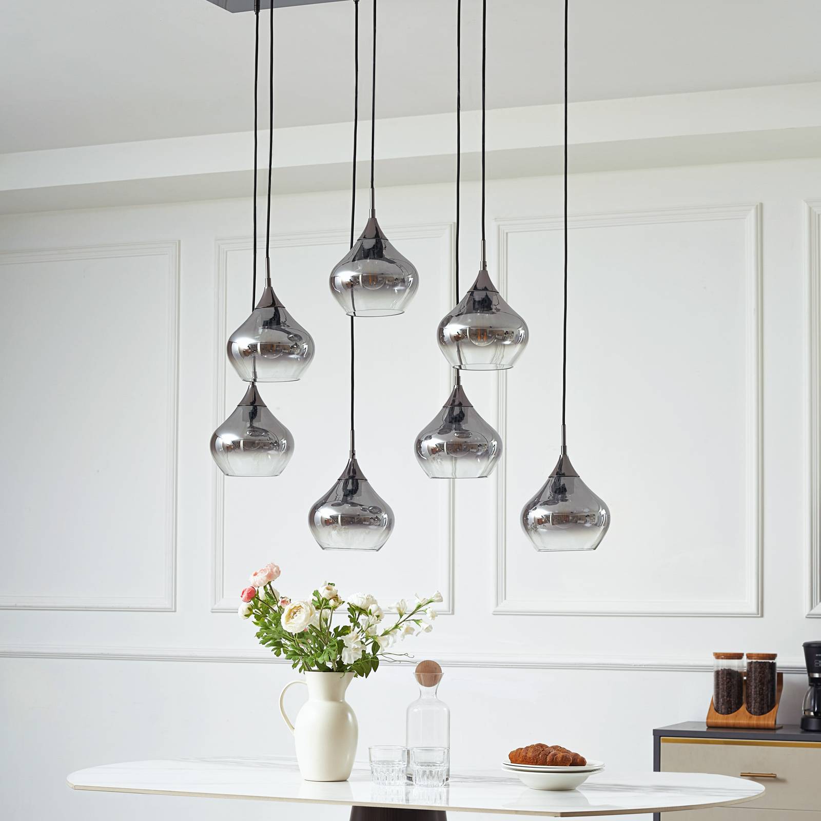 Lampa wisząca Lucande Jarven, 7-punktowa, czarny, szkło