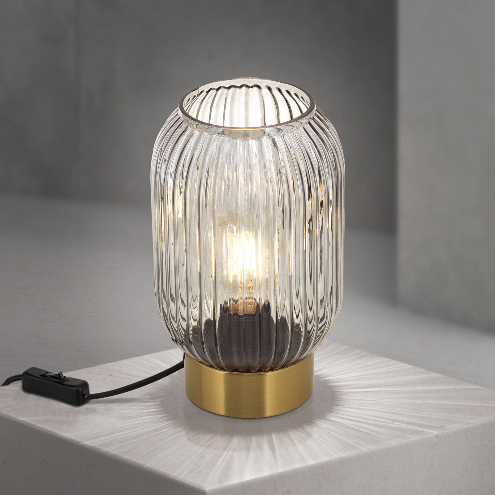 Lampada da tavolo Carneval, grigio fumo, vetro, altezza 23,5 cm, E27