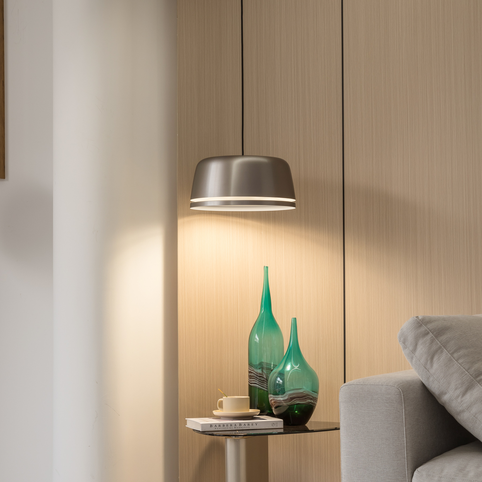 Lucande LED viseča svetilka Faelinor, siva, aluminij, Ø 35 cm
