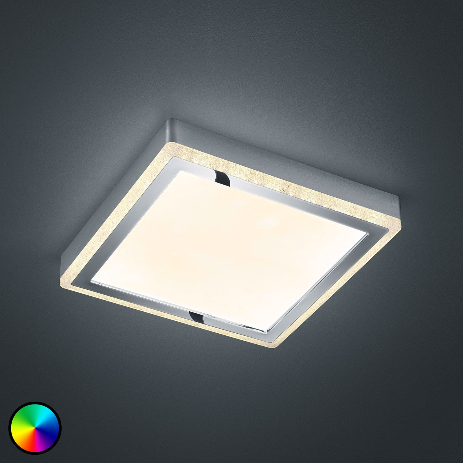 Reality Leuchten Slide LED ceiling light, white, angular, 25x25cm, for Living / Dining Room, plastic, 12 W, energy efficiency: A+, L: 25 cm, W: 25 cm, H: 4.5 cm