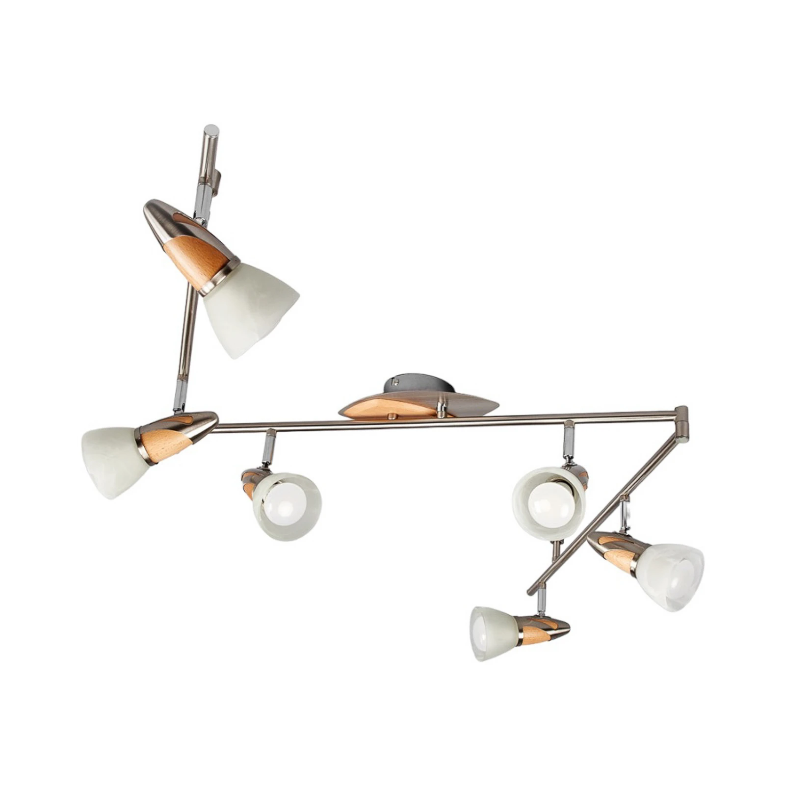 Lindby Deckenleuchte Marena, 6-flg., Glas, Holz, 180 cm lang