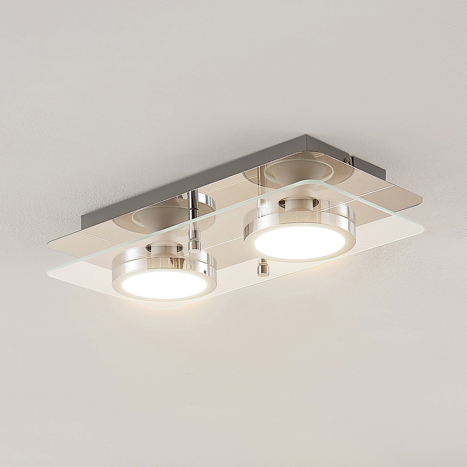 Plafonieră Lindby Gabryl 2 lumini sticlă metal - Camera de zi / sufragerie - modern - crom transparent