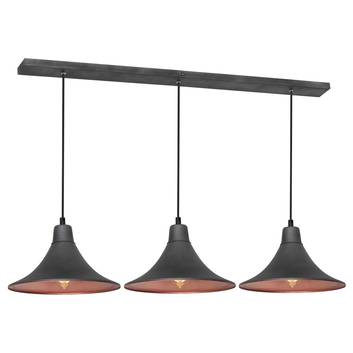 785 hanging light, three-bulb, graphite/copper