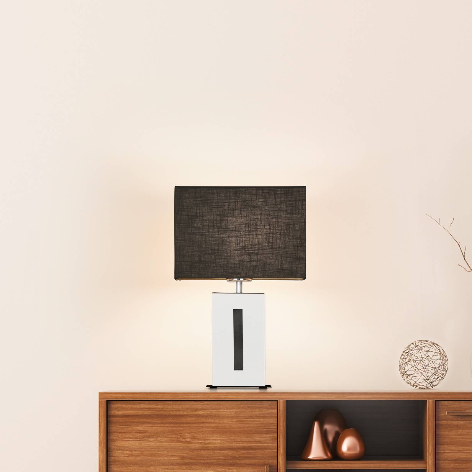 BANKAMP Karlo table lamp white/black, height 47 cm, for Living / Dining Room, ceramics, linen, metal, E27, 60 W, energy efficiency: A++, W: 30 cm, H: 47 cm