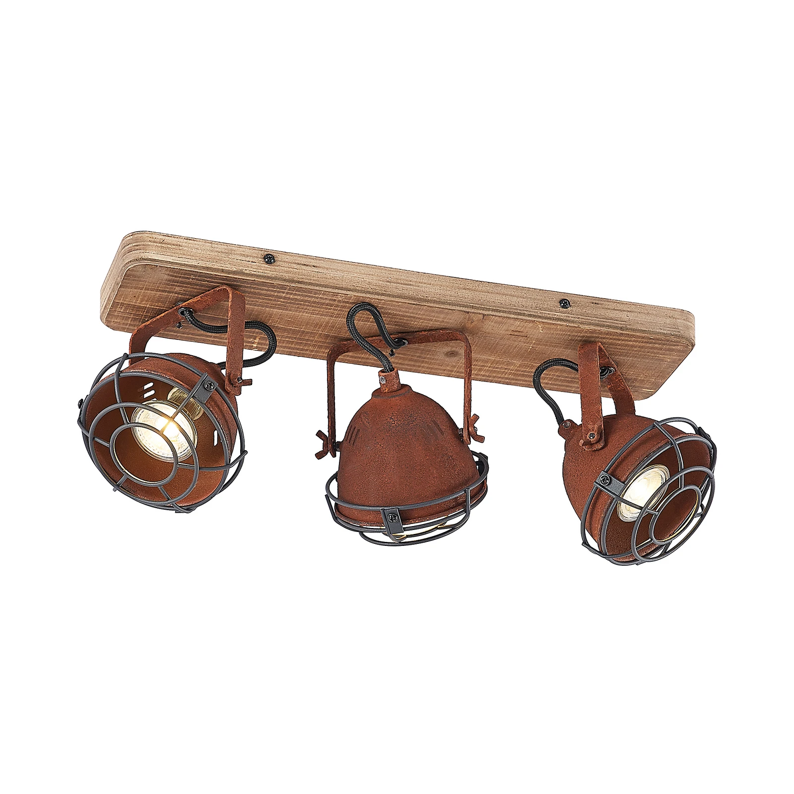Lindby griestu prožektors Farovi, rūsains, 45 cm, 3 gaismas, koks, GU10