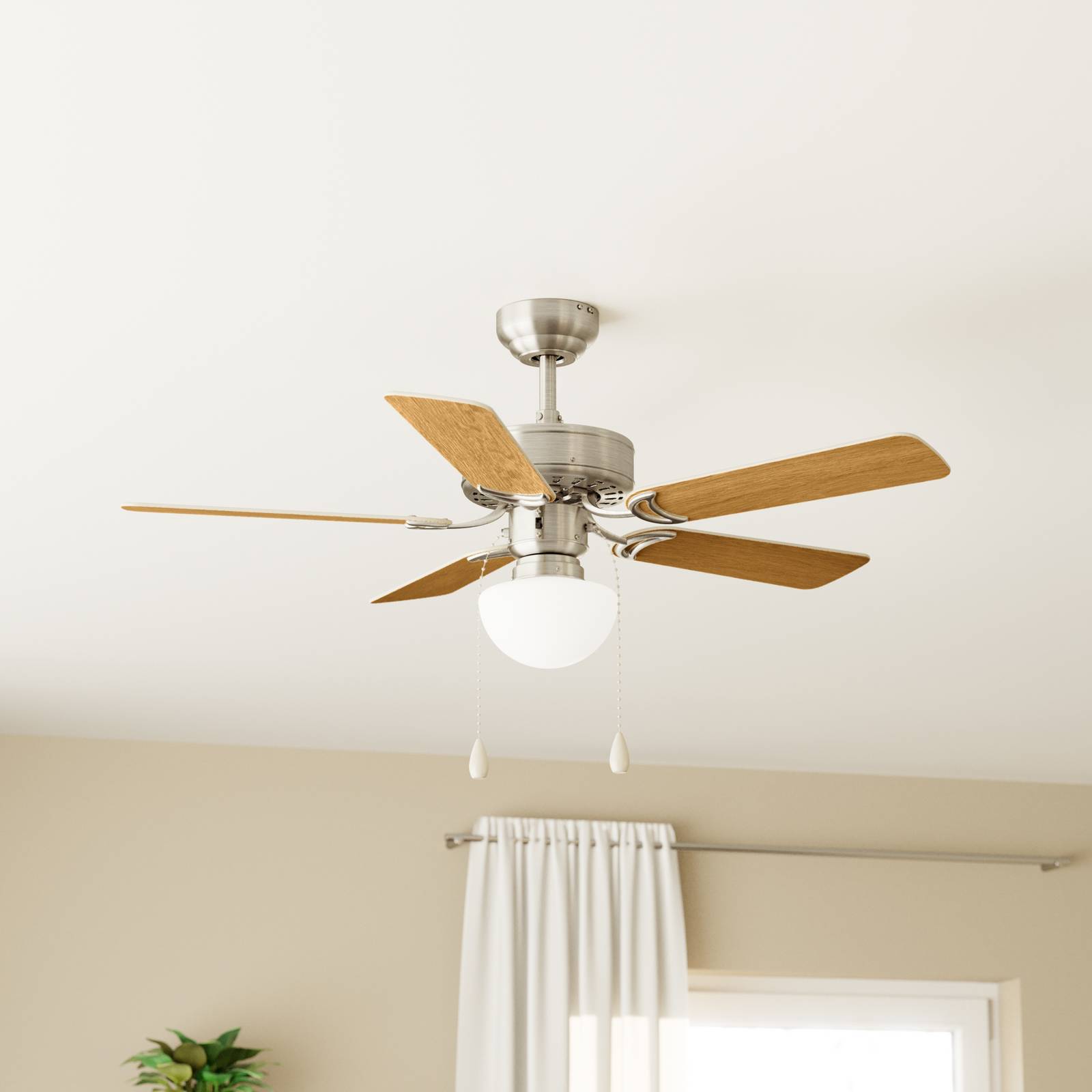 Deckenventilator Cadiz, E27, Zugschalter, nickel matt günstig online kaufen