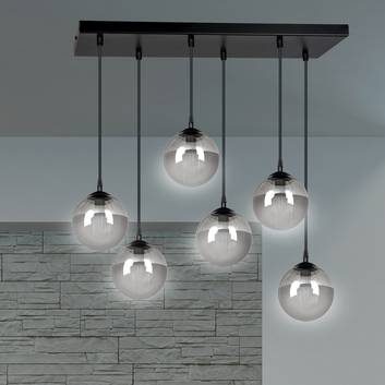 Glassy hanging light 6-bulb straight graphite