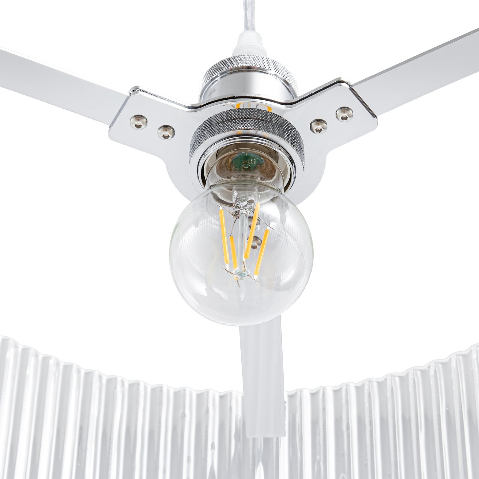 Candeeiro suspenso Lucande Meritt, cromado/transparente, Ø 40 cm, vidro Candeeiro suspenso Lucande Meritt, cromado/transparente, Ø 40 cm, vidro