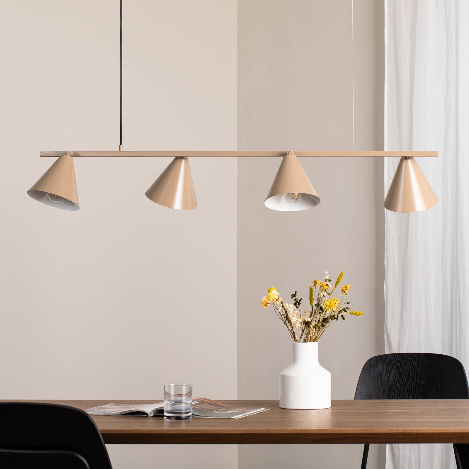 Hängeleuchte Form 4, beige, Metall, 4-flammig, Kegel, E27 günstig online kaufen