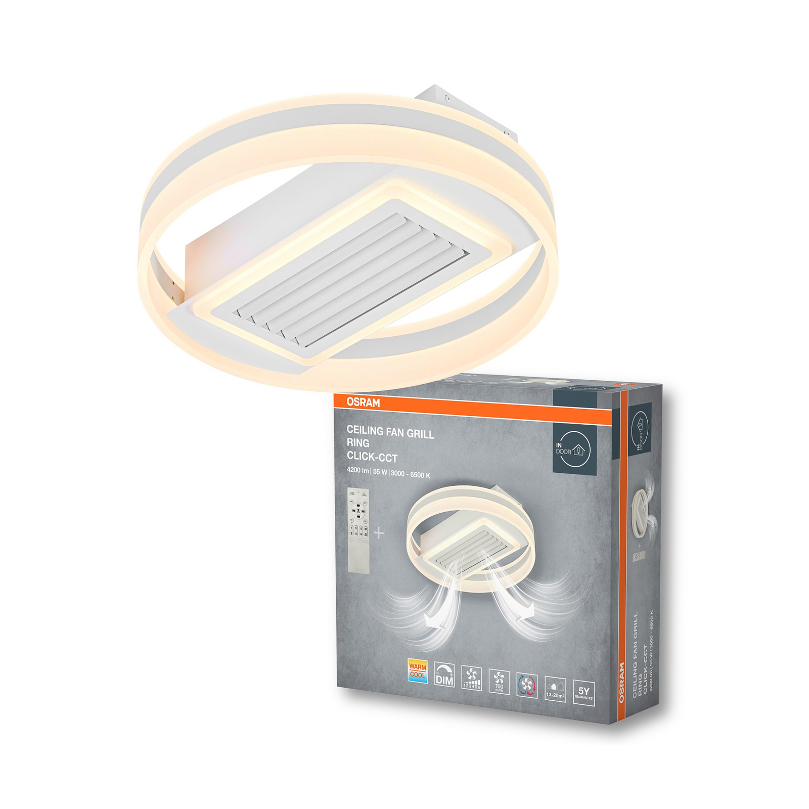 OSRAM LED ceiling fan GRILL, Ø 50 cm, white, with remote control